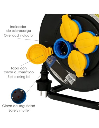 Extensible Industrial 25 metros Protección IP44 Con Tapas, Extensible Electrico, Enrollacables, Alaragadera, Cable Extensible