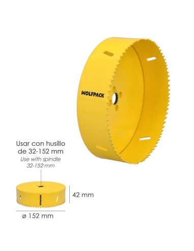 Corona Sierra Bimetal Ø 152 mm. Templado Termico, Base Reforzada. Corona Madera, Broca Agujeros Madera, Acero, Hierro, Plasticos