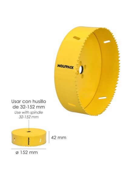 Corona Sierra Bimetal Ø 152 mm. Templado Termico, Base Reforzada. Corona Madera, Broca Agujeros Madera, Acero, Hierro, Plasticos