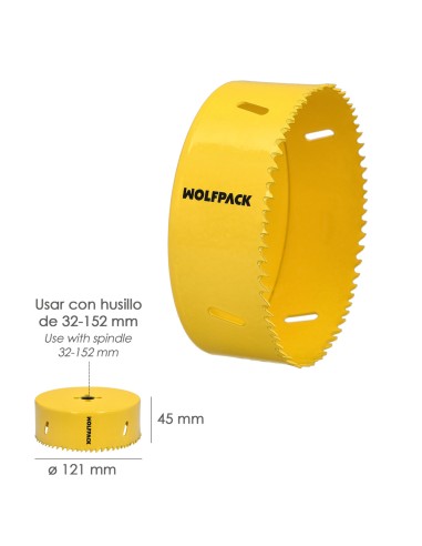 Corona Sierra Bimetal Ø 121 mm. Templado Termico, Base Reforzada. Corona Madera, Broca Agujeros Madera, Acero, Hierro, Plasticos