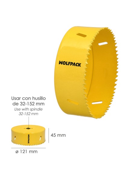 Corona Sierra Bimetal Ø 121 mm. Templado Termico, Base Reforzada. Corona Madera, Broca Agujeros Madera, Acero, Hierro, Plasticos