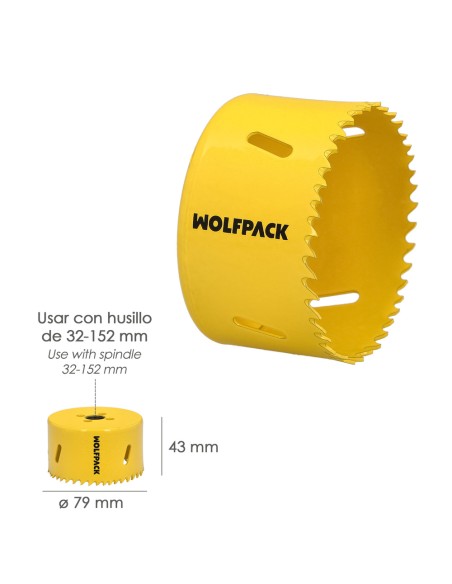 Corona Sierra Bimetal Ø 79 mm. Templado Termico, Base Reforzada. Corona Madera, Broca Agujeros Madera, Acero, Hierro, Plasticos