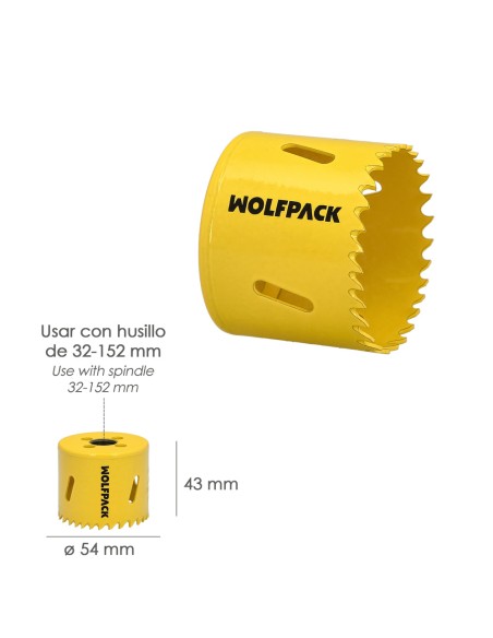 Corona Sierra Bimetal Ø 54 mm. Templado Termico, Base Reforzada. Corona Madera, Broca Agujeros Madera, Acero, Hierro, Plasticos