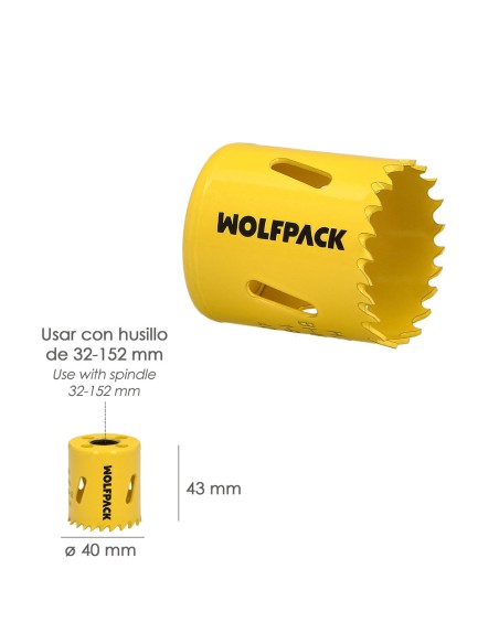 Corona Sierra Bimetal Ø 40 mm. Templado Termico, Base Reforzada. Corona Madera, Broca Agujeros Madera, Acero, Hierro, Plasticos