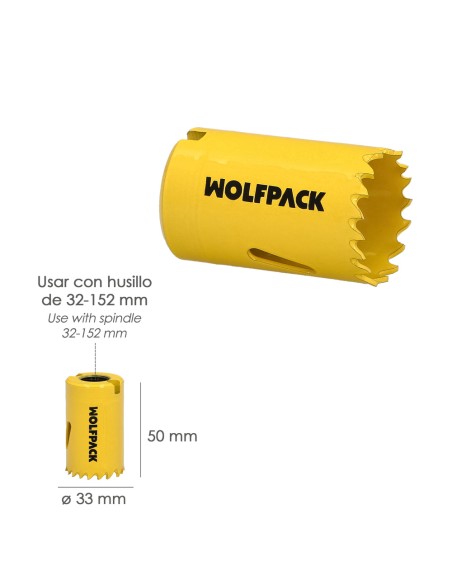 Corona Sierra Bimetal Ø 33 mm. Templado Termico, Base Reforzada. Corona Madera, Broca Agujeros Madera, Acero, Hierro, Plasticos