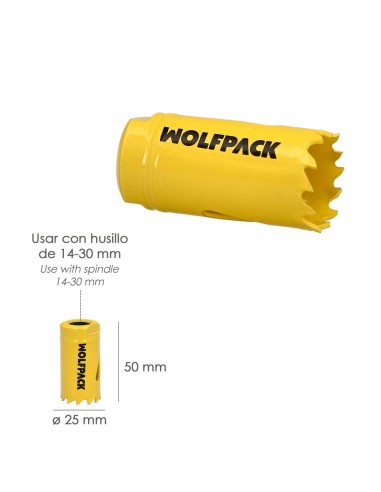 Corona Sierra Bimetal Ø 25 mm. Templado Termico, Base Reforzada. Corona Madera, Broca Agujeros Madera, Acero, Hierro, Plasticos