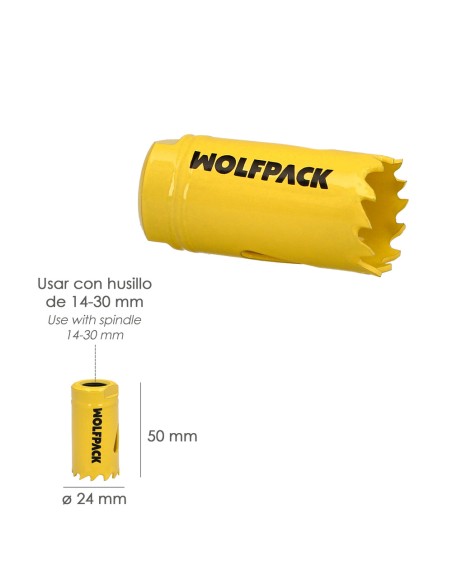 Corona Sierra Bimetal Ø 24 mm. Templado Termico, Base Reforzada. Corona Madera, Broca Agujeros Madera, Acero, Hierro, Plasticos