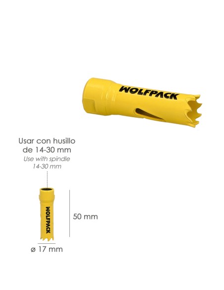 Corona Sierra Bimetal Ø 17 mm. Templado Termico, Base Reforzada. Corona Madera, Broca Agujeros Madera, Acero, Hierro, Plasticos