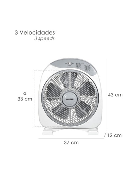 Ventilador Maurer Box Ø 30cm 40 Watt. 3 velocidades Aspas gran tamaño, 3 Con temporizador