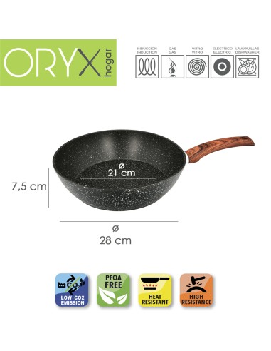 Sarten Honda Aluminio Forjado Antiadherente Ø 28x7,5 cm. Mango Engomado / 5 capas / Acabado Piedra / Para Todo Tipo de Cocinas