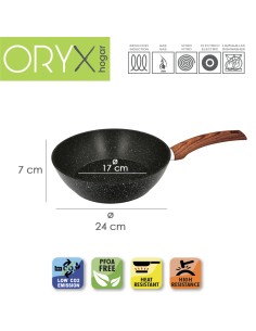 Sarten Aluminio Forjado Antiadherente Ø 24 x 7 cm. Mango Engomado / 5 capas / Acabado Piedra / Apta Para Todo Tipo de Cocinas 2