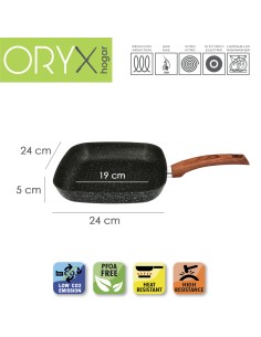 Sarten Aluminio Forjado Antiadherente 24x24x4,5 cm. Mango Engomado / 5 capas / Acabado Piedra / Todo Tipo de Cocinas / Grill 2