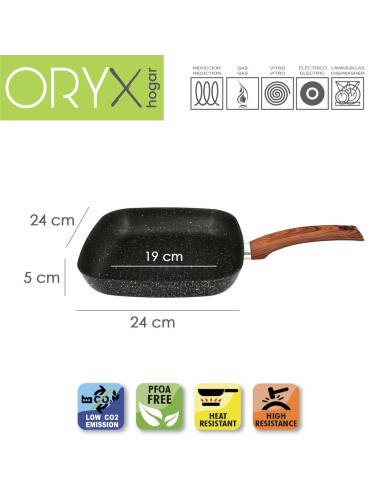 Sarten Aluminio Forjado Antiadherente 24x24x4,5 cm. Mango Engomado / 5 capas / Acabado Piedra / Todo Tipo de Cocinas / Grill