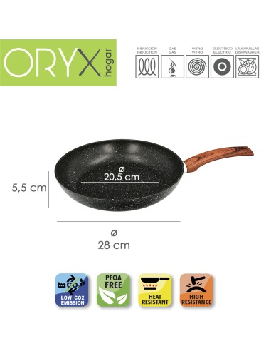 Sarten Aluminio Forjado Antiadherente Ø 28 x 5,5 cm. Mango Engomado / 5 capas / Acabado Piedra / Apta Para Todo Tipo de Cocinas