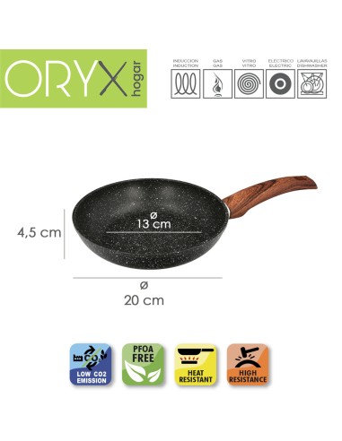 Sarten Aluminio Forjado Antiadherente Ø 20 x 4,5 cm. Mango Engomado / 5 capas / Acabado Piedra / Apta Para Todo Tipo de Cocinas