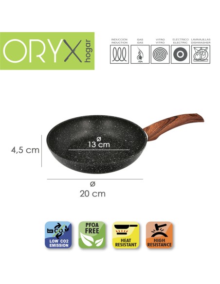 Sarten Aluminio Forjado Antiadherente Ø 20 x 4,5 cm. Mango Engomado / 5 capas / Acabado Piedra / Apta Para Todo Tipo de Cocinas