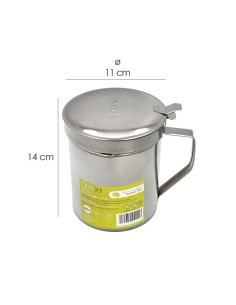 Grasera Acero Inoxidable Para Carne, Aceitera Aceite Usado 1,0 Lts. Con Colador y Tapa, Recipiente Reciclaje Aceite Usado Carne 2