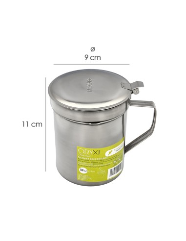 Grasera Acero Inoxidable Para Pescado Aceitera Aceite Usado 0,5 L. Con Colador y Tapa, Recipiente Reciclaje Aceite Usado Pescado