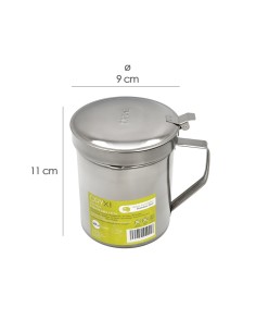 Grasera Acero Inoxidable Para Carne, Aceitera Aceite Usado 0,5 lts. Con Colador y Tapa, Recipiente Reciclaje Aceite Usado Carne 2