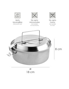 Fiambrera Metalica De Acero Inoxidable Con 2 Platos Ø 18 cm. Lunch Box, Fiambrera Metalica, Porta Alimentos Metalico, 2