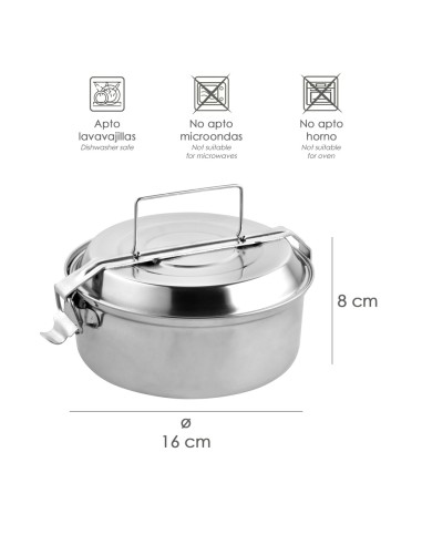 Fiambrera Metalica De Acero Inoxidable Con 2 Platos Ø 16 cm. Lunch Box, Fiambrera Metalica, Porta Alimentos Metalico,