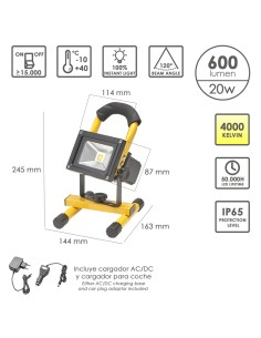 Foco Led 20 Watt. Luz Blanca 4000º K IP 65 600 Lumenes Con Asa de Transporte, Proyector Led Con Asa, Foco Led Trabajo 2