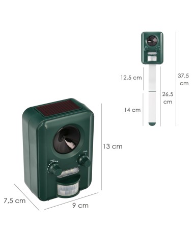 Ahuyentador Ultrasonidos Animales Funcionamiento Solar / Usb. Ahuyenta Roedores, Ratones, Gatos, Perros, Aves, Pajaros, Etc