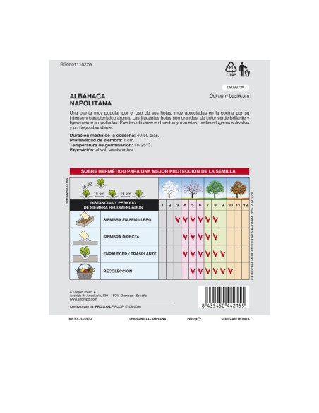 Semillas Aromáticas Albahaca Gigante (5 gramos) Horticultura, Horticola, Semillas Huerto.