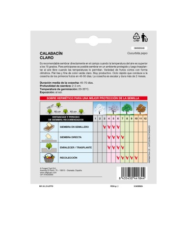 Semillas Calabacin Claro (5 gramos) Semillas Verduras, Horticultura, Horticola, Semillas Huerto.
