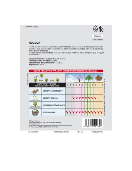 Semillas Rucula (9 gramos) Semillas Verduras, Horticultura, Horticola, Semillas Huerto.