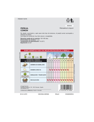 Semillas Perejil Comun (8 gramos) Semillas Verduras, Horticultura, Horticola, Semillas Huerto.