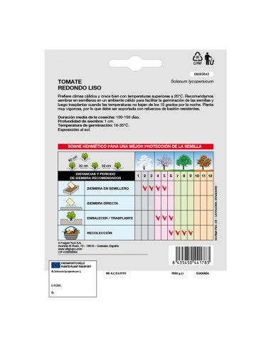 Semillas Tomate Redondo Liso (1 gramo) Semillas Verduras, Horticultura, Horticola, Semillas Huerto.