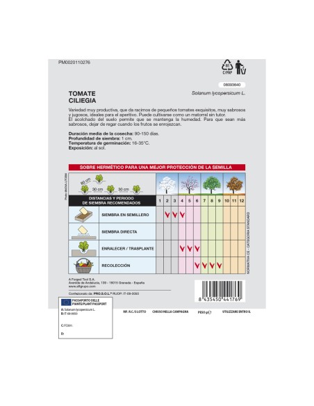 Semillas Tomate Cherry (1 gramo) Semillas Verduras, Horticultura, Horticola, Semillas Huerto.