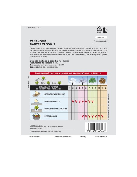 Semillas Zanahoria Nantes Temprana (7 Gramos). Semillas Verduras, Horticultura, Horticola, Semillas Huerto.