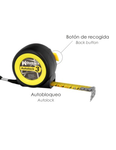 Flexometro Sistema Autolock Con Freno Automatico Longitud 3 Metros Ancho Cinta 16 mm. Magnetico. Cinta Metrica Freno Automatico
