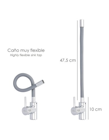 Grifo Monomando Fregadero Flexible Caño Alto, Grifo De Cocina Flexible Caño Alto.Cartucho ceramico Ø 35 mm.