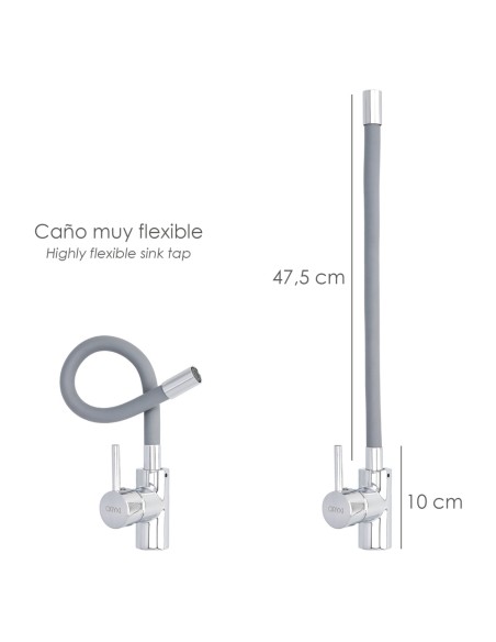 Grifo Monomando Fregadero Flexible Caño Alto, Grifo De Cocina Flexible Caño Alto.Cartucho ceramico Ø 35 mm.