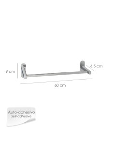 Toallero Barra 60 cm. Color Inox Con Efecto Espejo, Autoadhesivo Resistente, Porta Toallas, Toallero Adhesivo Pared/Mueble 2