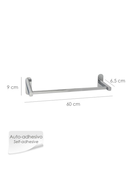 Toallero Barra 60 cm. Color Inox Con Efecto Espejo, Autoadhesivo Resistente, Porta Toallas, Toallero Adhesivo Pared/Mueble