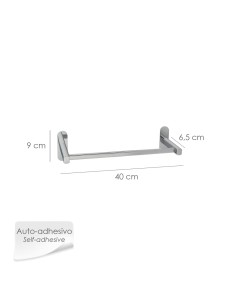 Toallero Barra 40 cm. Color Inox Con Efecto Espejo, Autoadhesivo Resistente, Porta Toallas, Toallero Adhesivo Pared/Mueble 2