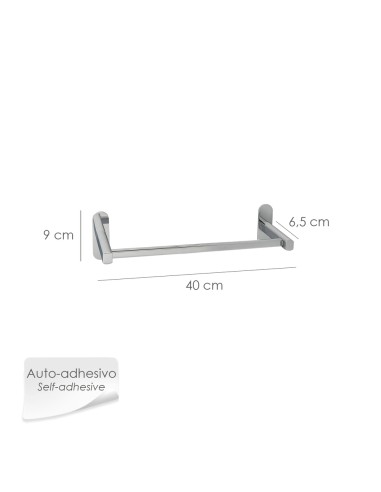 Toallero Barra 40 cm. Color Inox Con Efecto Espejo, Autoadhesivo Resistente, Porta Toallas, Toallero Adhesivo Pared/Mueble