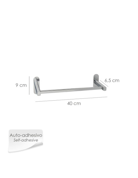 Toallero Barra 40 cm. Color Inox Con Efecto Espejo, Autoadhesivo Resistente, Porta Toallas, Toallero Adhesivo Pared/Mueble