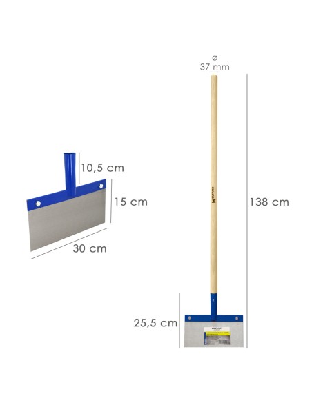 Rascador / Rasqueta Para Techos, Suelos, Paredes 300x150 mm. Con Mango Madera 1200 mm. Fabricado en Acero