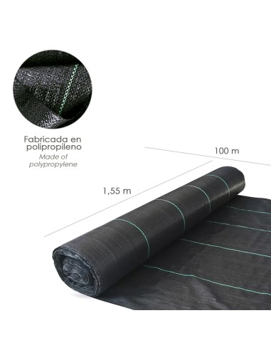 Malla Antihierbas (Rollo 1,55x100 Metros) Malla Anti Maleza, Malla Geotextil Jardin, Tela Anti Hierbas Jardin
