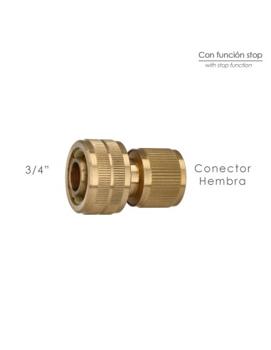 Conector Manguera Con Función STOP Fabricado en Laton 3/4" Hembra, Adaptador Grifo, Conector Grifo A Conector Rapido