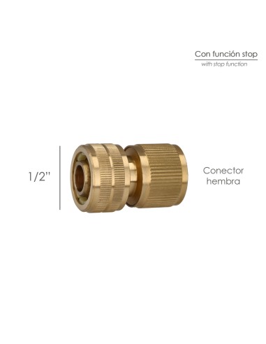 Conector Manguera Con Función STOP Fabricado en Laton 1/2" Hembra, Adaptador Grifo, Conector Grifo A Conector Rapido