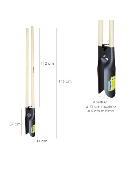 Cavahoyos Acero Forjado Con Mango Madera 146 cm. Plantador, Cava Hoyos,sembradora, Plantadora, Cava Poste, Siembra Bulbos,