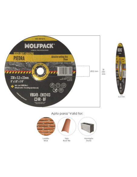 Disco Corte Abrasivo Piedra Ø 230 x Ø 22 mm. Espesor 3,2 mm. Disco Radial / Amoladora Universal Con Todas Las Amoladoras.