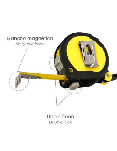 Flexometro Gummy Grip Con Doble Freno Longitud 3 Metros Ancho 16 mm. Magnetico.Metro Medición, Metro Magnetico, Hogar, Bricolaje