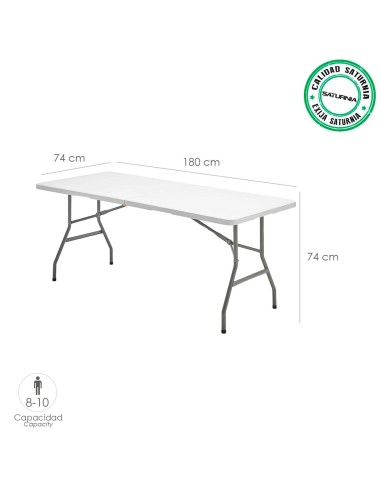 Mesa Plegable Rectangular HDPE Multifuncional, Portatil, Resistente,Multiusos 180x74x74 cm. Color Blanco